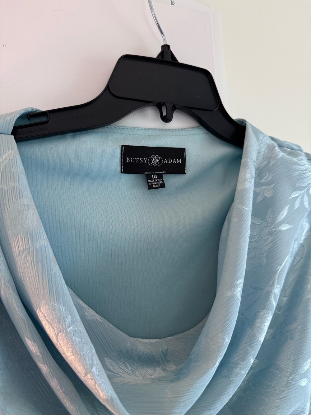 Betsy & Adam floral jacquard gown in dusty blue with a cowl neckline - Picture 3 of 6